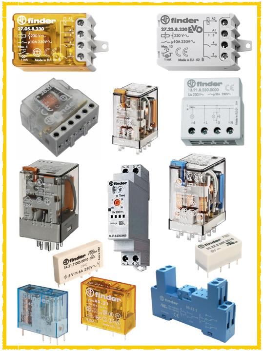 Relè, passo-passo, zoccoli relè, temporizzatori
