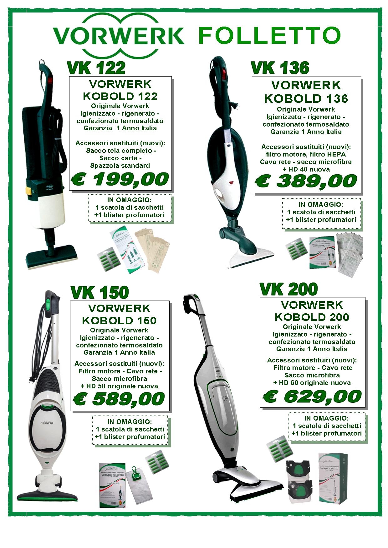 >Folletto Originali VK 122, VK131, Vk136, Vk140 rigenerati - Garanzia 1 Anno