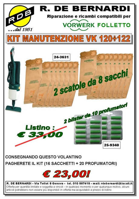 Offerte Sacchetti, Filtri Vorwerk Folletto 120 121 122