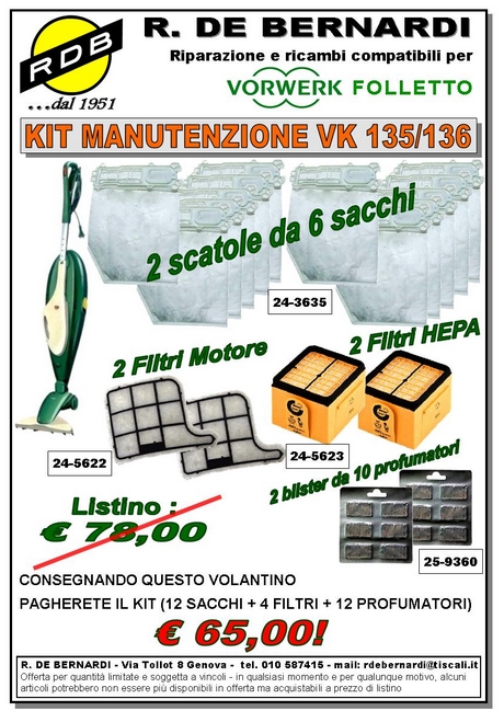 Offerte Sacchetti, Filtri Vorwerk Folletto 135 136